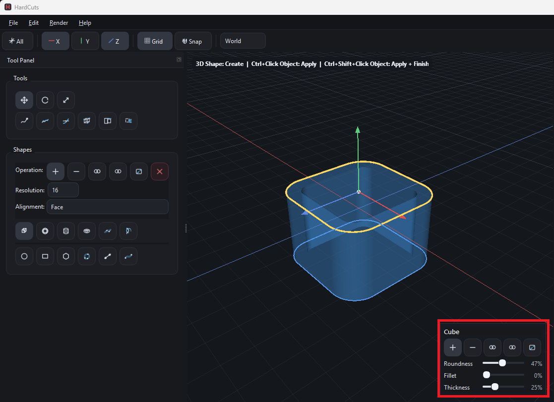 Quick Ops Panel in Viewport